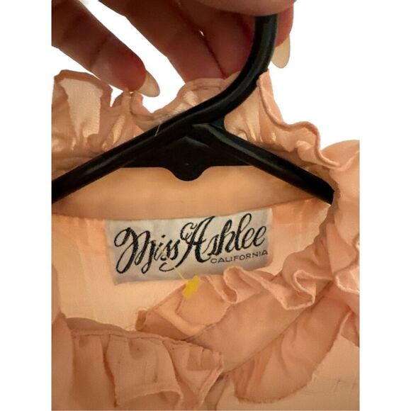 Vintage Miss Ashlee sz S Womens Blush Chiffon Ruffle Midi Dress Prairie Cottage - Picture 6 of 6